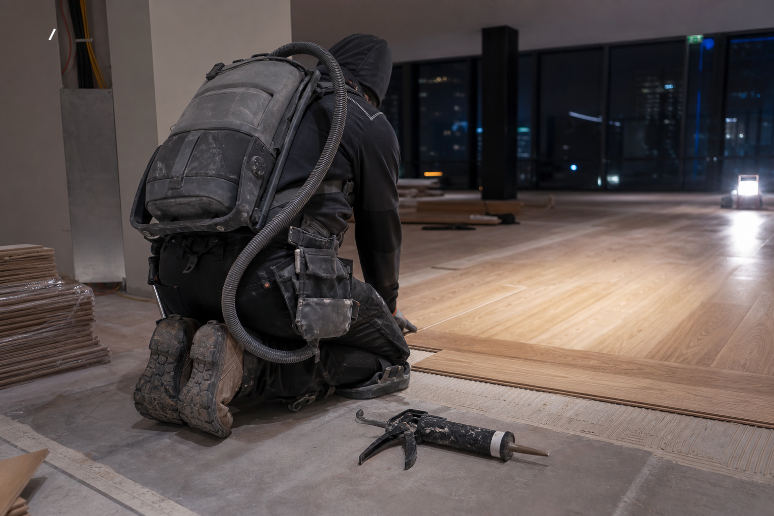 Commercial timber floor installation behind café counter