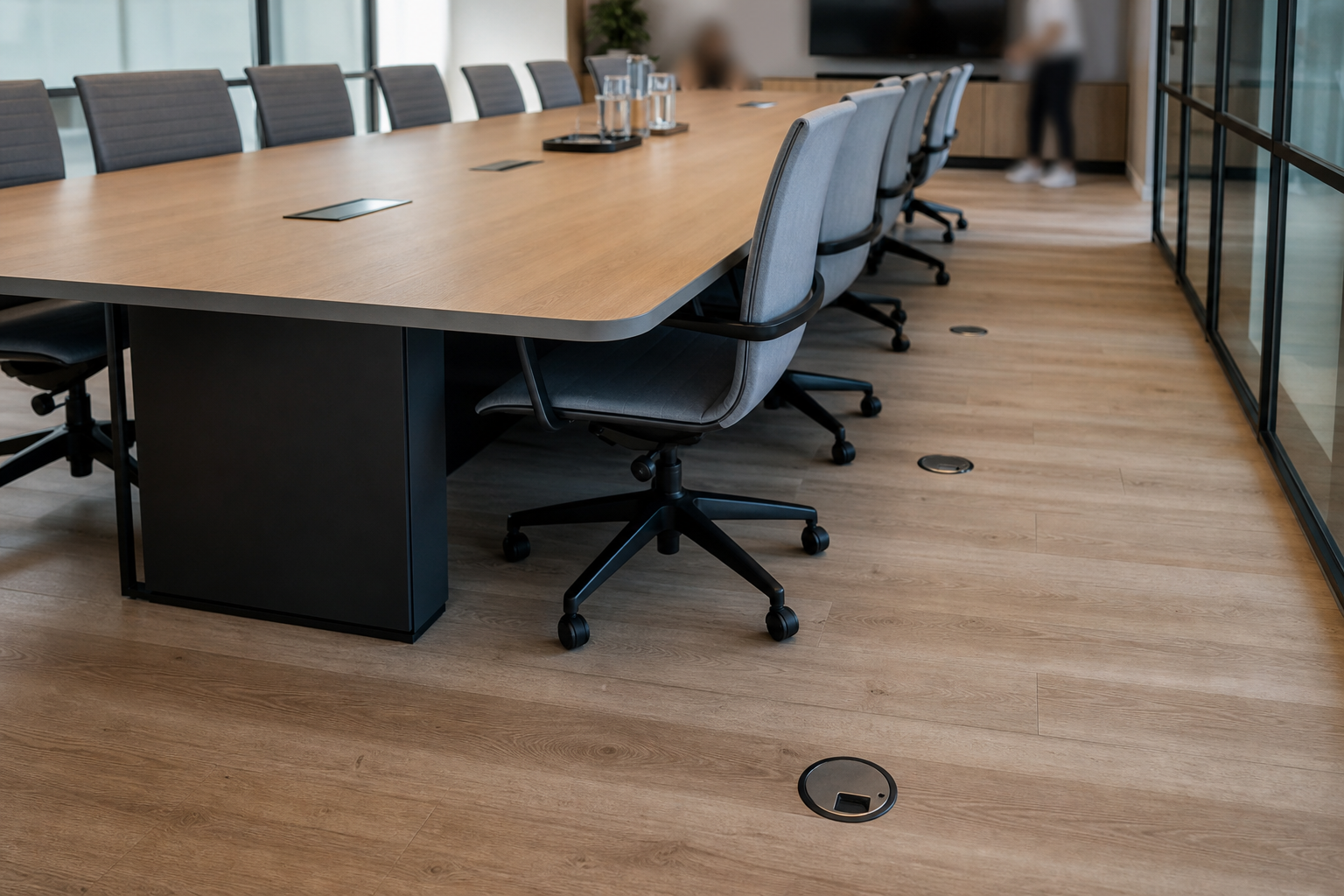 Completed office circulation timber flooring